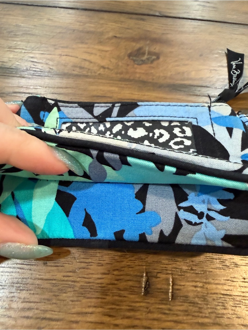 Vera Bradley Floral Zip Wristlet in Blue, Black, White, Mint - Picture 5 of 6